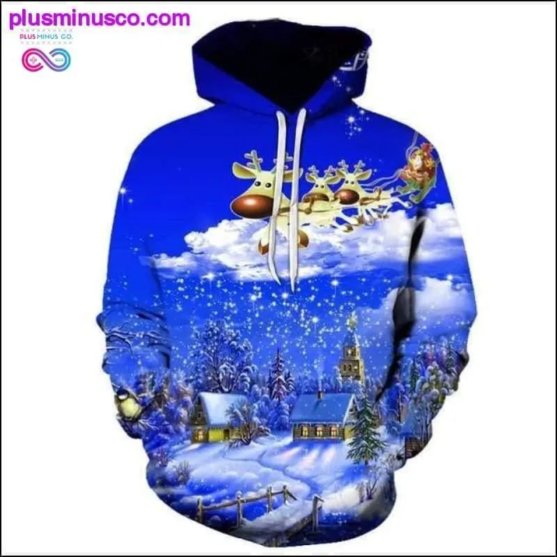 Christmas Autumn Winter Hoodie with 3D Print Old Man and Elk