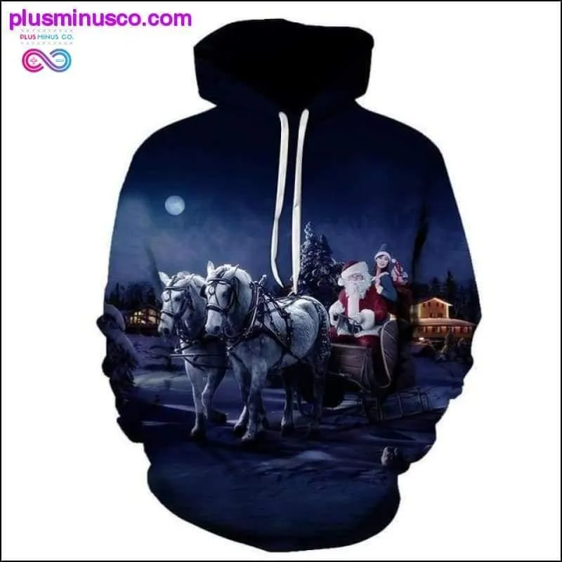 Christmas Autumn Winter Hoodie with 3D Print Old Man and Elk