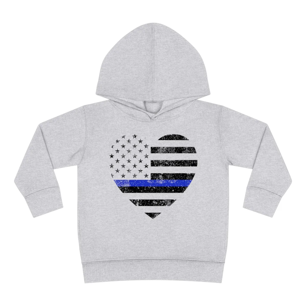 Grunge Heart Flag © Toddler Pullover Fleece Hoodie (Thin Blue Line)