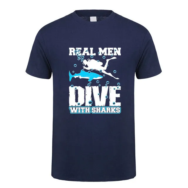 Scuba diving T-Shirt for Men | Real Men dive with sharks